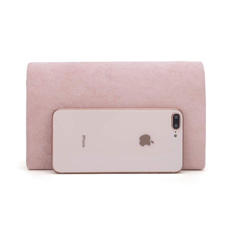 CHARMING TAILOR Faux Suede Clutch Bag Elegant Metal Binding Evening Purse for Wedding/Prom/Black-Tie Events (Pink) - Image 4